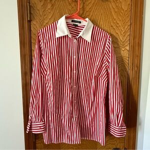 Lauren Ralph Lauren Red and White Striped Button Down Shirt